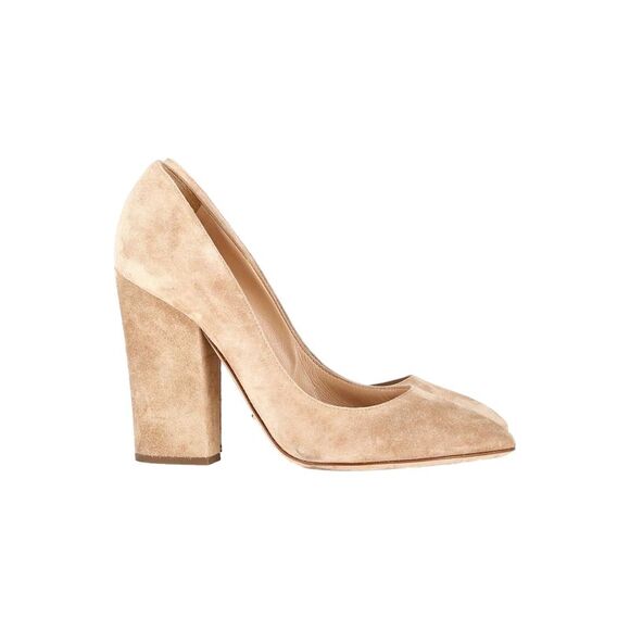 Pre Loved Sergio Rossi Vintage Suede Block Heel Pumps Women Beige